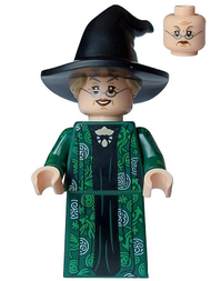 Professor Minerva McGonagall - Dark Green Robe over Black Dress, Hat with Hair, Printed Arms | hp473