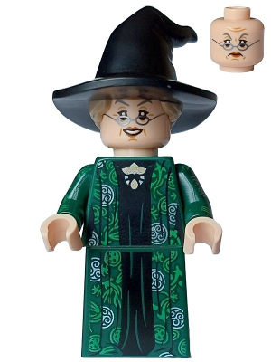 Professor Minerva McGonagall - Dark Green Robe over Black Dress, Hat with Hair, Printed Arms | hp473