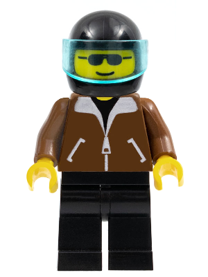 Jacket Brown - Black Legs, Black Helmet, Trans-Light Blue Visor | jbr002