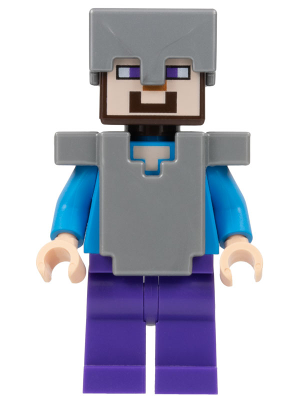 Steve (Nougat clair) - Jambes violet foncé, casque et armure argent mat | min013