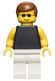 Plain Black Torso with Yellow Arms, White Legs, Sunglasses, Brown Male Hair | par035