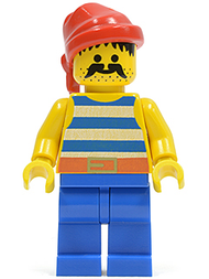 Pirate Blue / White Stripes Shirt, Blue Legs, Red Bandana, Belt with Gold Buckle | pi021
