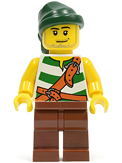 Pirate Green / White Stripes, Reddish Brown Legs, Dark Green Bandana, Smirk and Stubble Beard | pi094