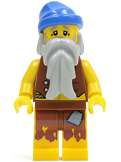 Gilet de pirate, tatouage d'ancre, barbe grise, bandana bleu (Naufragé) | pi100