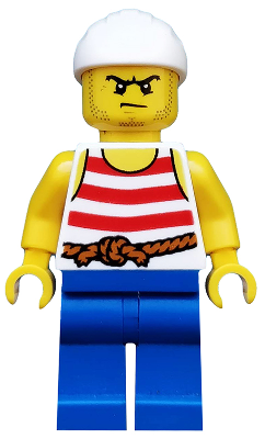 Pirate 9 - Red and White Stripes, Blue Legs, Scowl | pi170