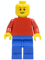 Plain Red Torso with Red Arms, Blue Legs, Brown Eyebrows, Thin Grin | pln169