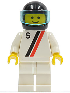 'S' - White with Red / Black Stripe, White Legs, Black Helmet, Trans-Light Blue Visor | s005