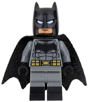 Batman - Costume gris bleu foncé, ceinture dorée, gants noirs, cape spongieuse, grand logo chauve-souris | sh0218
