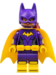 Batgirl - Minifigure, Dark Purple Suit, Yellow Cape, Open Mouth Smile / Concerned | sh0305