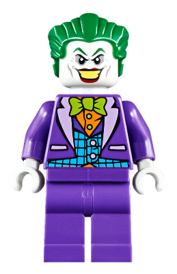 Le Joker - Gilet bleu azur moyen, nœud papillon vert citron, grand sourire/froncement de sourcils | sh0515
