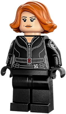 Black Widow - Combinaison noire, cheveux courts orange foncé, jambes unies, manches imprimées | sh0851