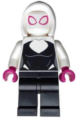 Ghost-Spider / Spider-Gwen (Gwen Stacy) - Black Legs, White Basic Smooth Hood, Magenta Hands | sh1030