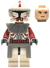 Clone Trooper Commander Fox, Coruscant Guard (Phase 1) - Dark Bluish Gray Visor, Pauldron, and Kama, Large Eyes, with Solid Light Bluish Gray Semicircle above Belt | sw0202a