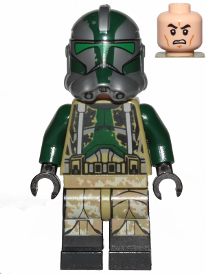 Clone Trooper Commander Gree, 41st Elite Corps (Phase 2) - Kashyyyk Camouflage, Dark Tan Markings on Legs, Scowl | sw1003